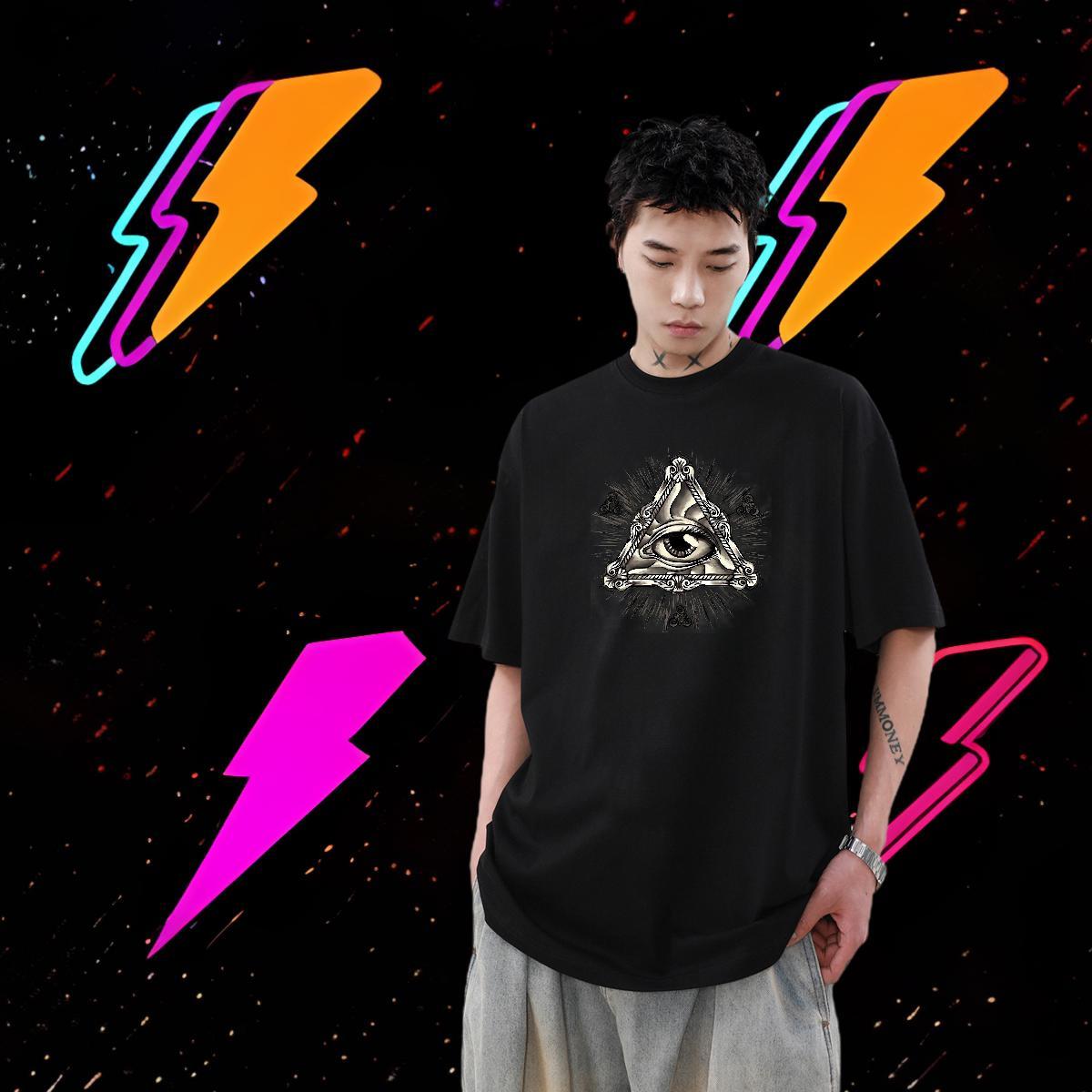 Classic Casual T-Shirts eye of the devil Tees Shirts 230g Pure Cotton Home Outdoor Loose Custom Print Oversized Round Neck Short Sleeve Tshirt for Man