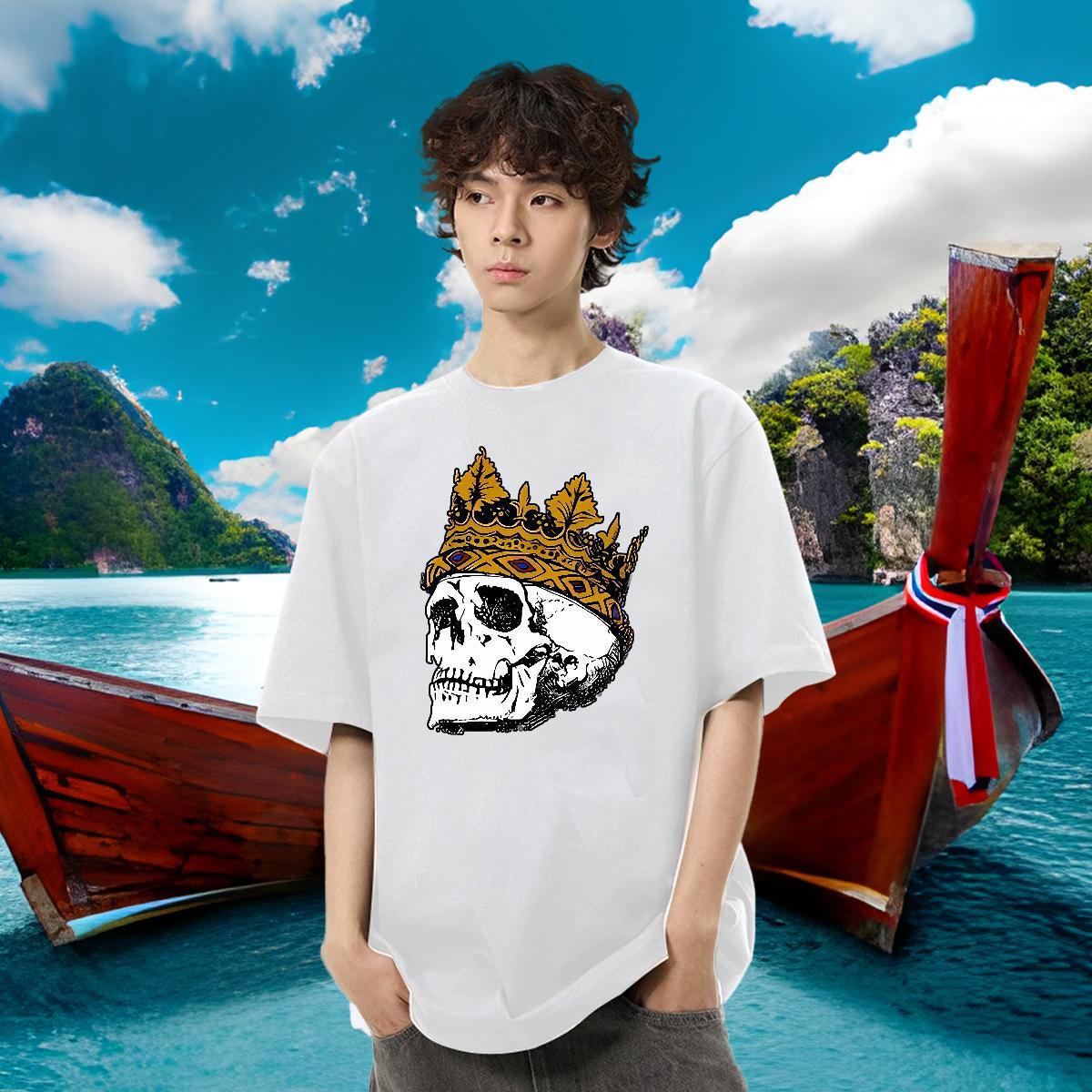 DIY Customized T Shirt For Man skull Polos 230g 100% Cotton Street Casual Loose Fit Custom Printed Breathable Soft Tshirts