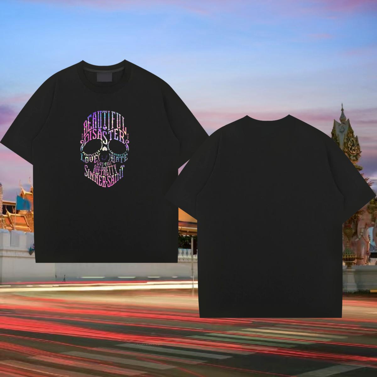 2024 DIY T shirt skull Wear 230g Pure Cotton Street Free Shipping Anime Round Neck Short Sleeve Men Clothes T-Shirt