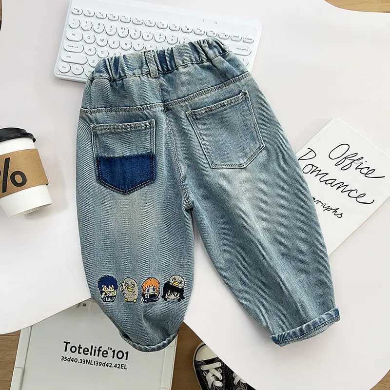 Jeans Childrens Spring Embroidered Pants 2024 New Handsome Boys Versatile Soft Jeans Baby Spring Autumn Korean Edition Pants Trousers