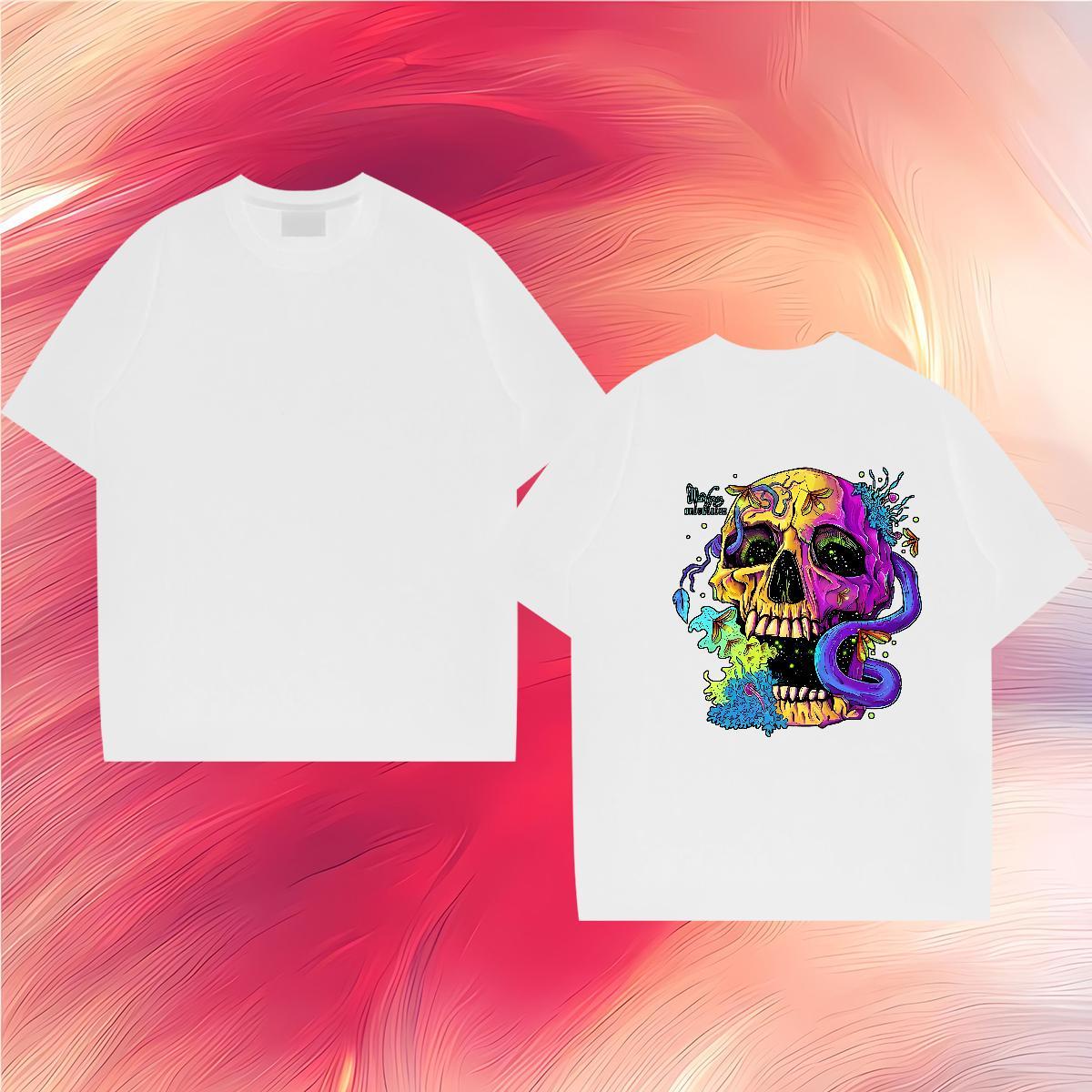 2024 Summer T Shirt For Man monster Tops Tees 230g Pure Cotton Street wear Hip Hop Unisex Floral Print O-Neck Short Sleeve Men Tshirts