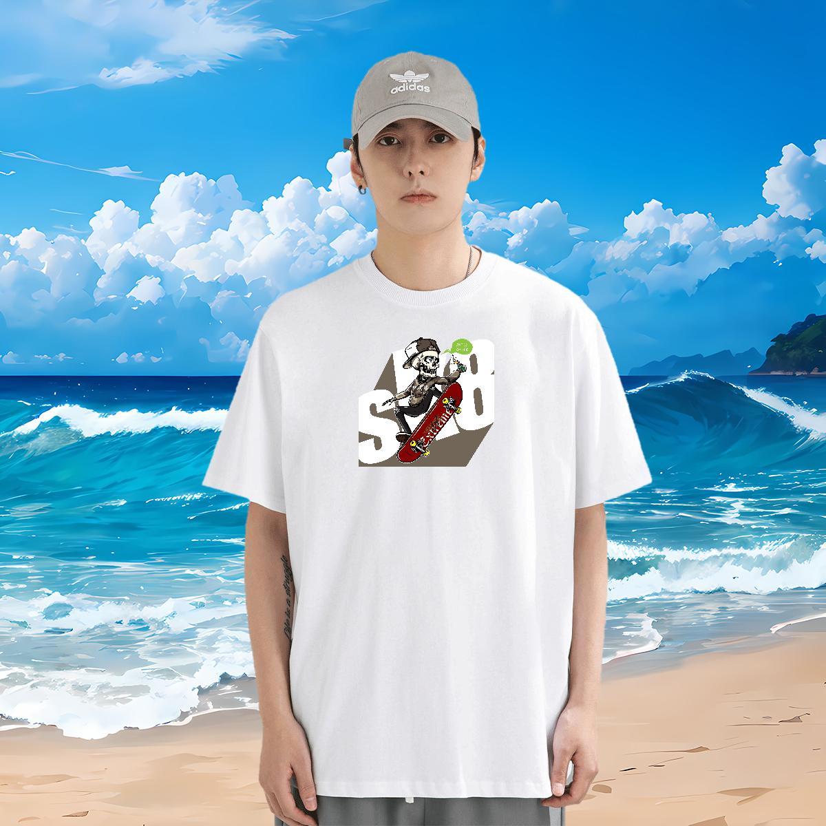 Fashion Designer Man T Shirts skull Clothes 100% Cotton 230g Hip Hop Cool Custom Printed Pure Cotton Men Tops Tees