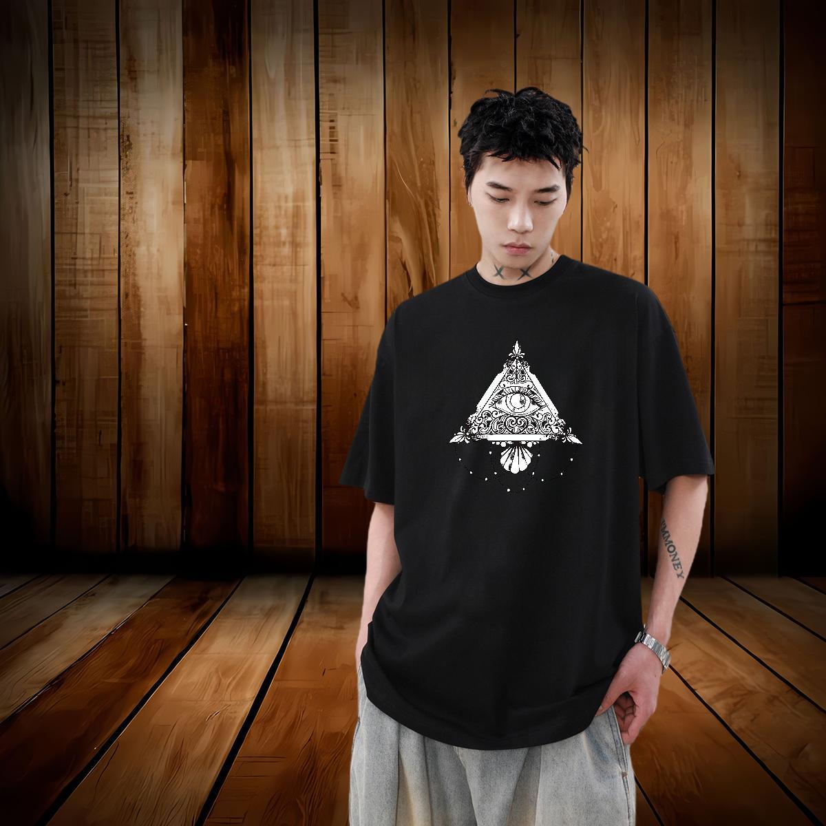Designer Fashion Men T Shirts eye of the devil Tees 100% Cotton 230g Hip Hop Street High Quality Plus Size Cartoon Short Sleeve O-Neck Men Tops Tees