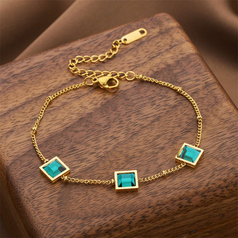 WoMen's or Men's Titanium Steel Bracelet with Diamond Beads, Square Design in 14K Gold Plated, Instagram Trend