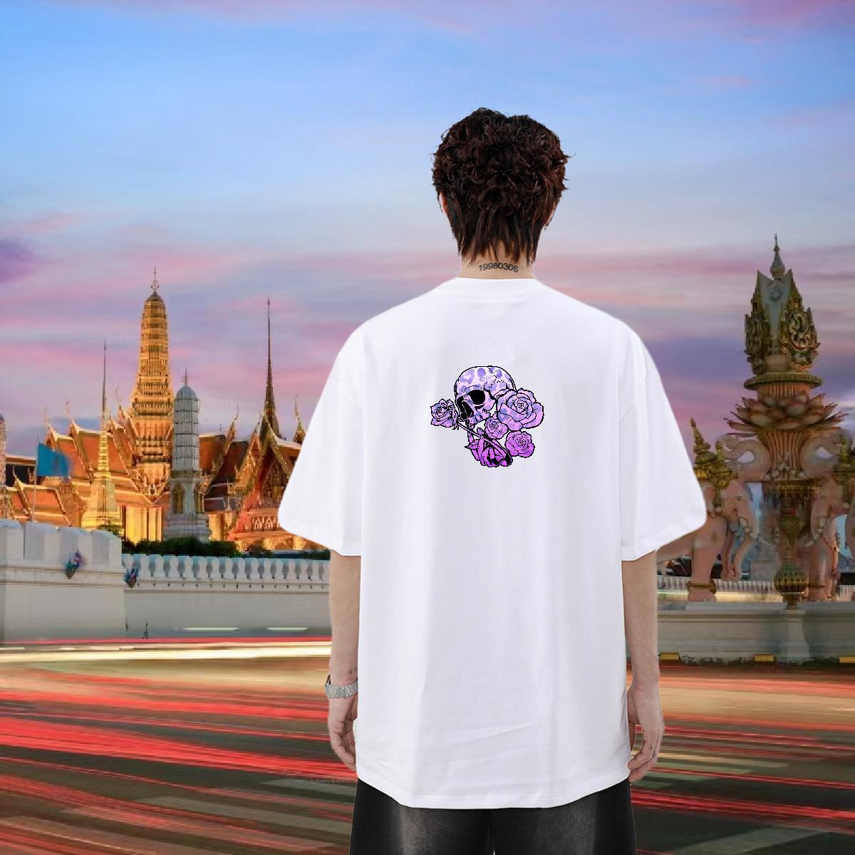Custom T-Shirts skull Tops Tees 230g 100% Cotton Sports Casual Unisex DIY Crew Neck Breathable Men Tees