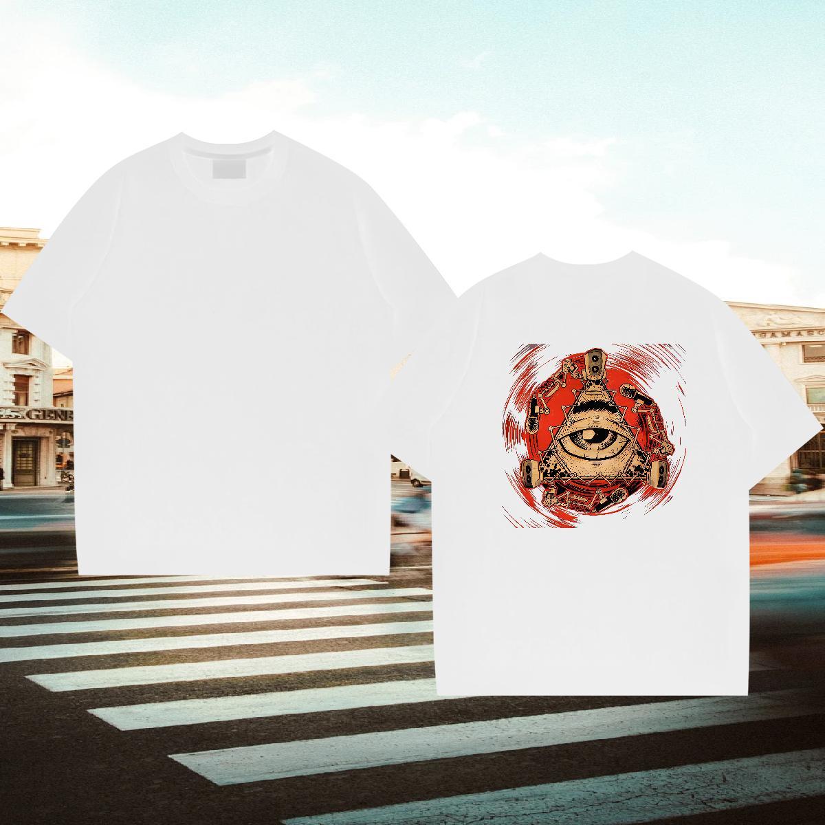 Casual New T-Shirts eye of the devil Wear 230g 100% Cotton Casual Beach Designer Black White Breathable Short Sleeve Mens Tshirts