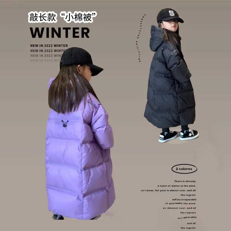 Girls Clothing 2023 Winter Cotton Jacket Warm Medium sized Childrens Thick Cotton Jacket Winter Long Thick Coat X2411151