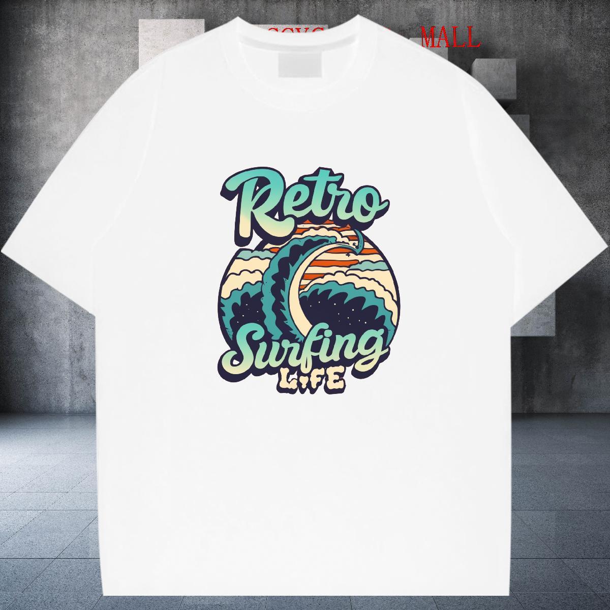 2024 Summer T Shirts Men beach Tee Shirt 230g 100% Cotton Casual Loose Floral Print Pure Cotton Mens Tshirts