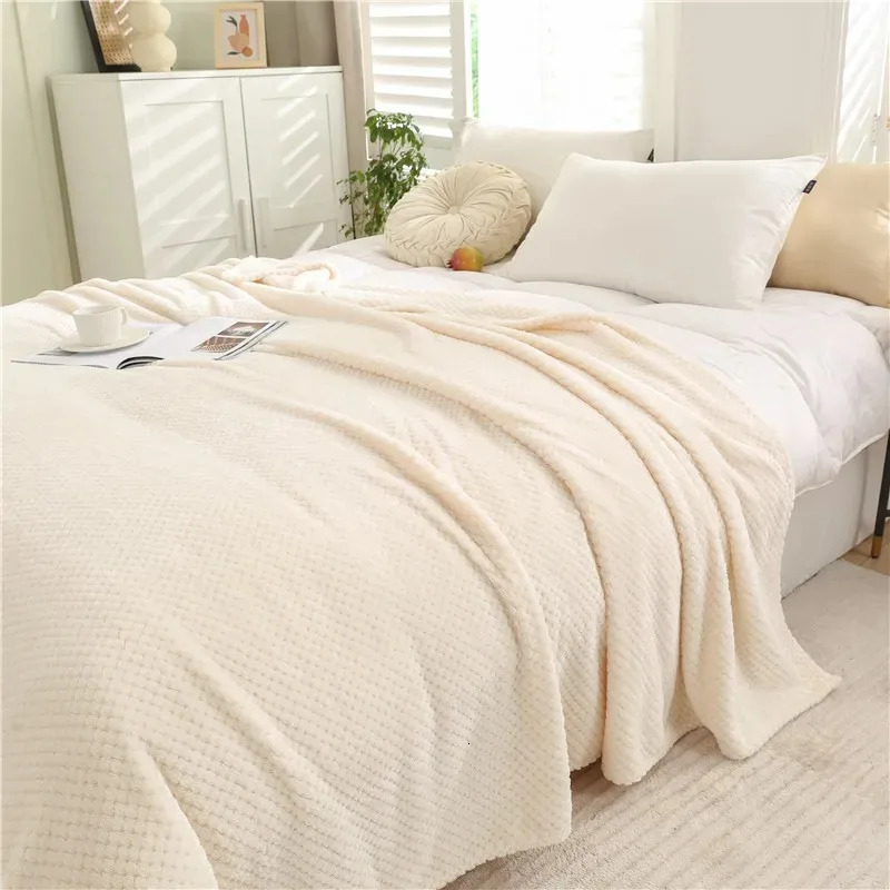 Blanket Blanke Japan Style Coral Fleece Blankets 300gsm Spring Summer Soft Fluffy Faux Fur Mink Throw Solid Sofa Cover Bedspread Plaid Blankets 240806
