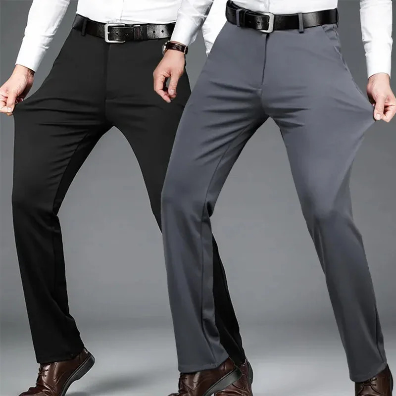 Mens Summer Thin Fashion Business Casual Suit Pants Long Elastic Straight Sleeve Formal Plus Size 2940 240806