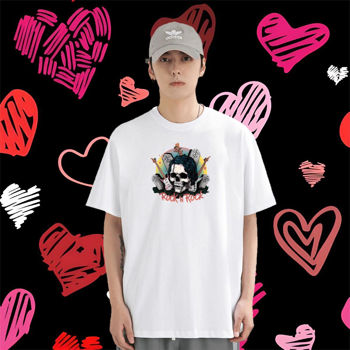 Custom T-Shirts for Men skull Tops Tees 230g Pure Cotton Outdoor Comfortable Skull Crew Neck Mens Tshirts