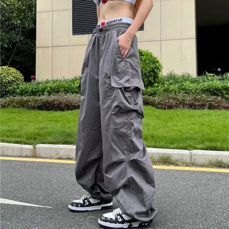 Streetwear Spring Summer Baggy Cargo Pants Women Casual Big Pocket Sweatpants Korean Style Wide Leg Joggers For Women 240807