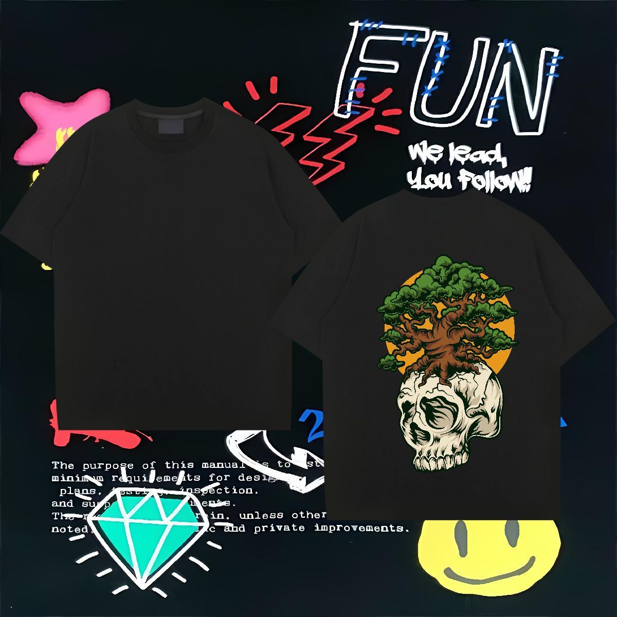 Designer Fashion T shirt skull Tshirts 230g 100% Cotton Daily Wear Loose Fit Oversized 4XL Breathable Short Sleeve Men Tops Tees
