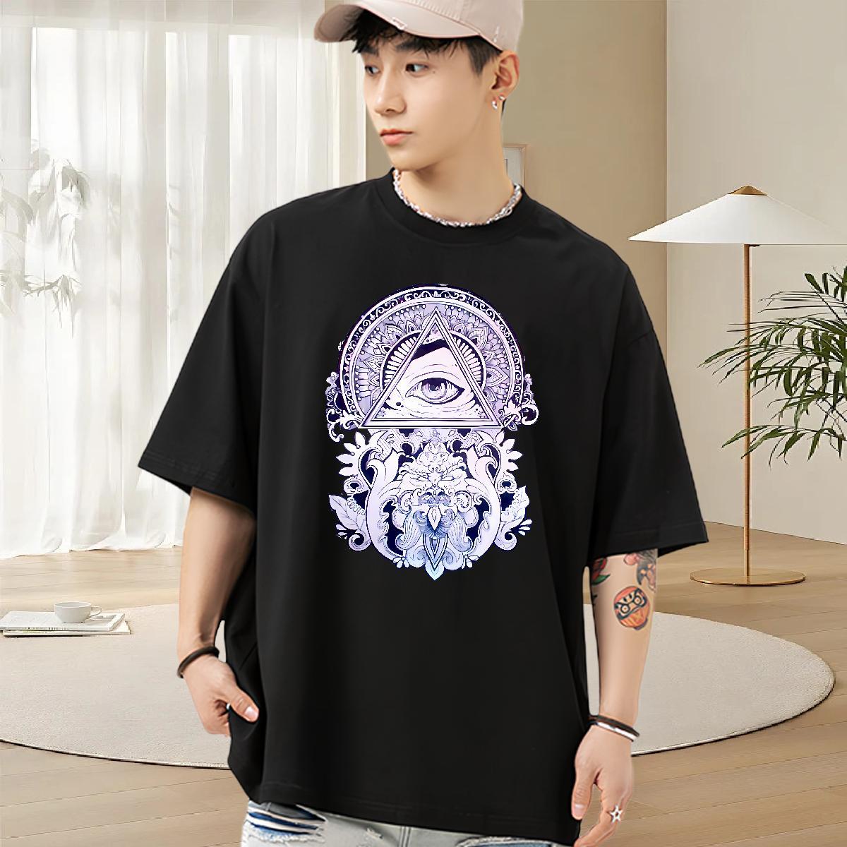 Classic T-Shirts for Men eye of the devil Tees 230g Pure Cotton Daily Outfit Cool Anime Print O Neck Short Sleeves Tshirt for Man Woman