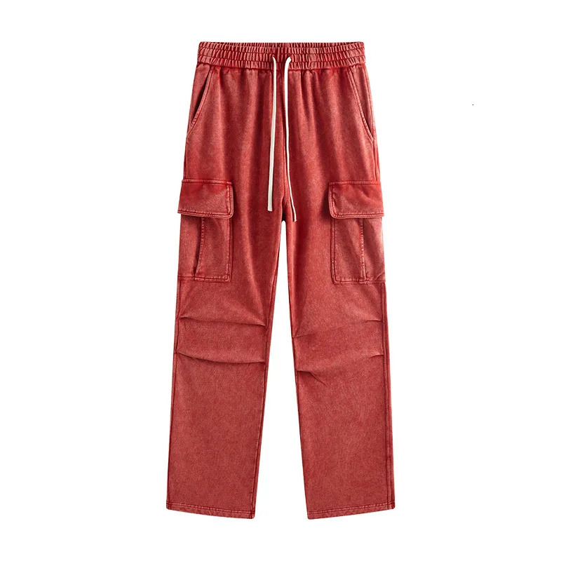 Cotton Cargo Pants Men Street Wear Vintage Wash Straight Leg Sweatpants Wholesale High Quality Stylish Double Crepe Design 240806