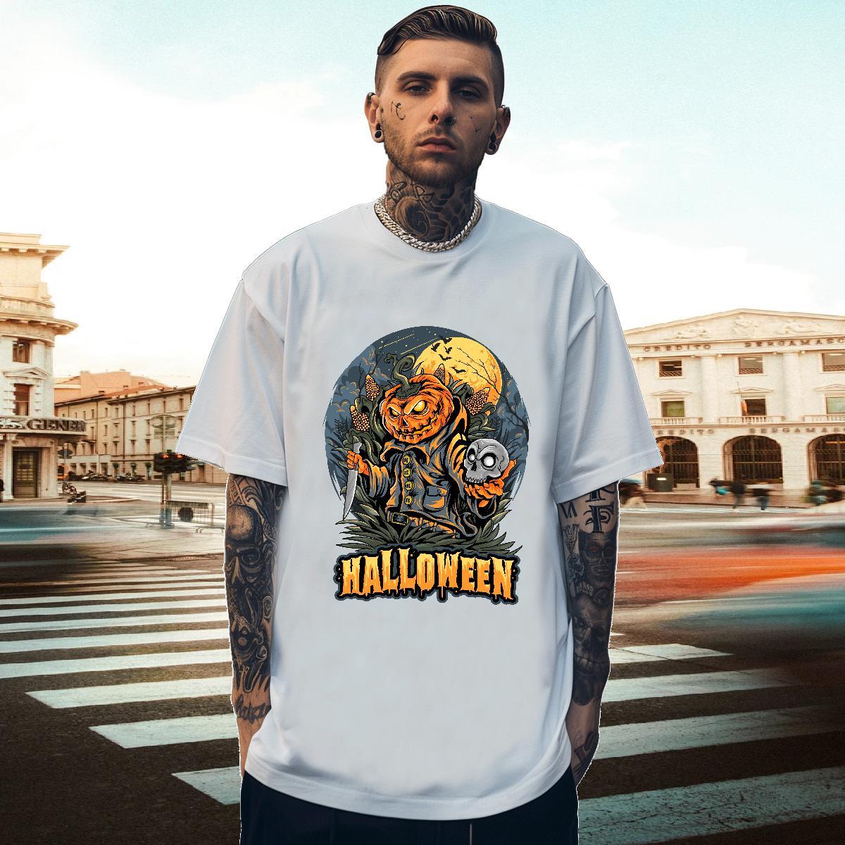 Unisex T Shirt For Man halloween Breathable Short Sleeve Outdoor DIY Printed 230g Cotton Tshirts New Tees Shirts
