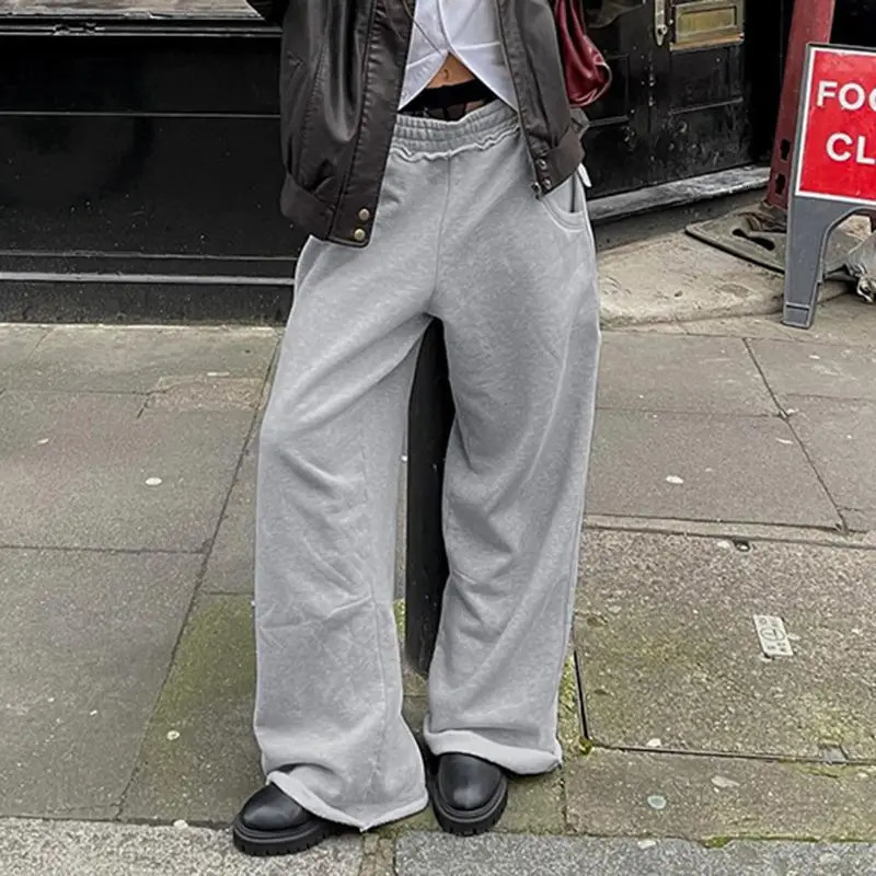 QWEEK Baggy Women Grey Sweatpants Oversized Korean Fashion Jogger Basic Pants Men Hip Hop Streetwear Casual Harajuku Trousers Z260314