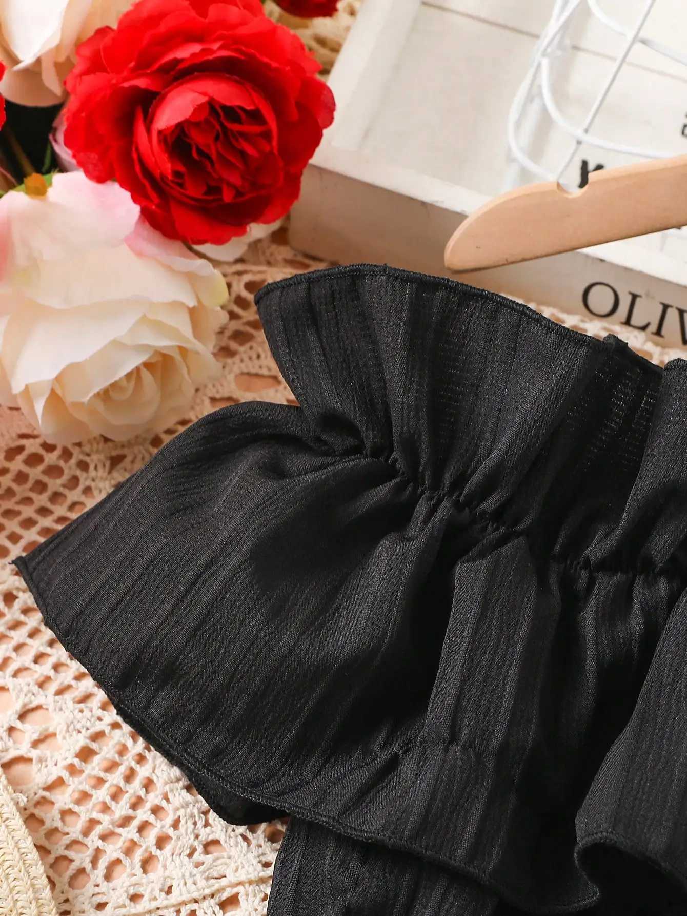 Girls Summer Elegant Fashion Black Belt DressW240720