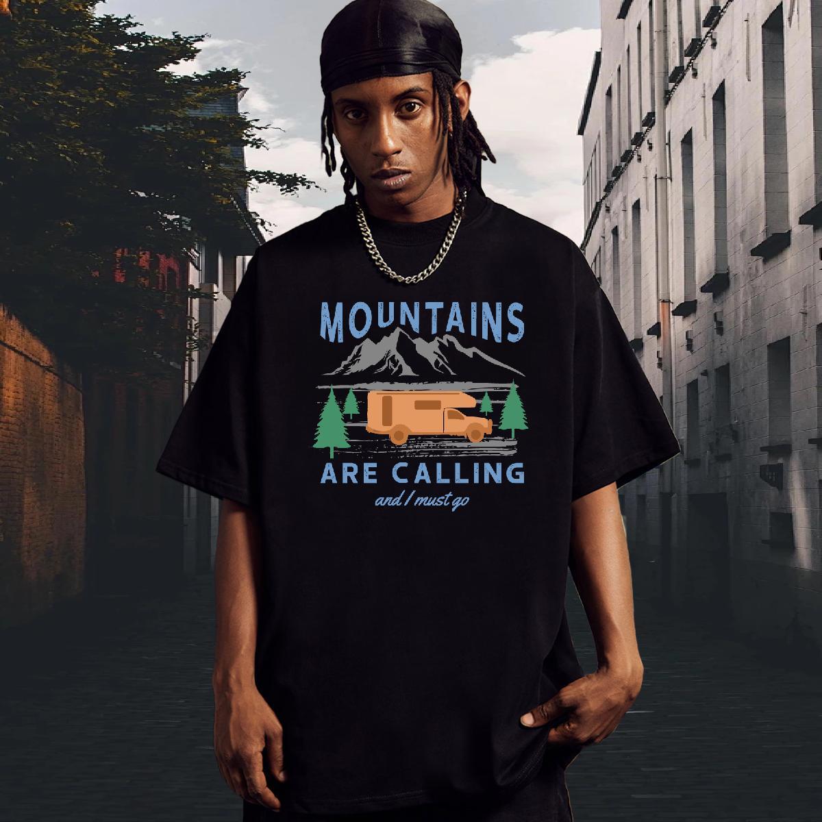 2024 Summer Man T Shirts mountains Tops Shirt 230g Pure Cotton Street Loose Fit DIY Anime Crew Neck Tshirt for Man Woman