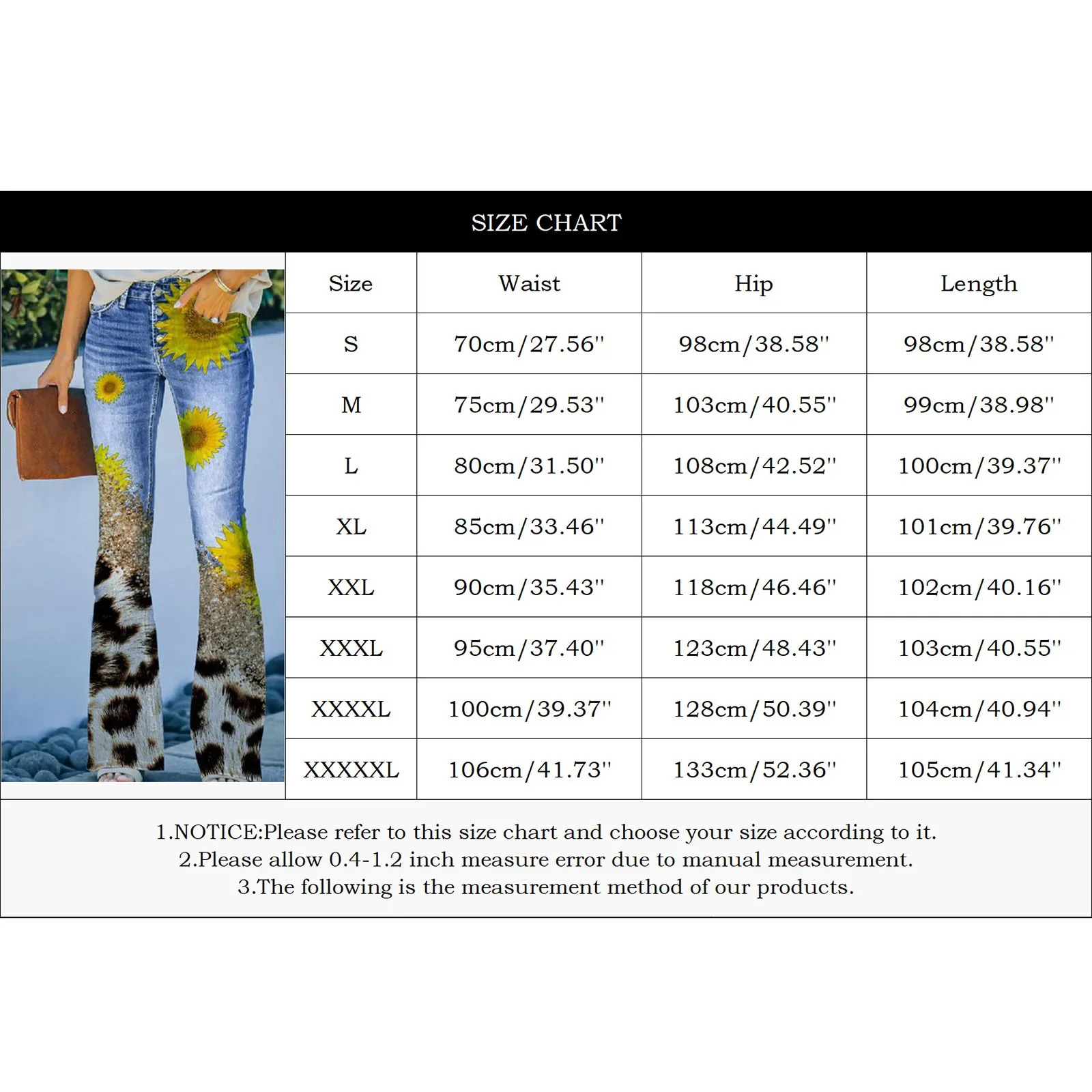 Spring Summer Casual Denim Pants Women Y2k Vintage Flower Print Jeans Double Pocket Button Bell Bottom Leisure Streetwear 240807