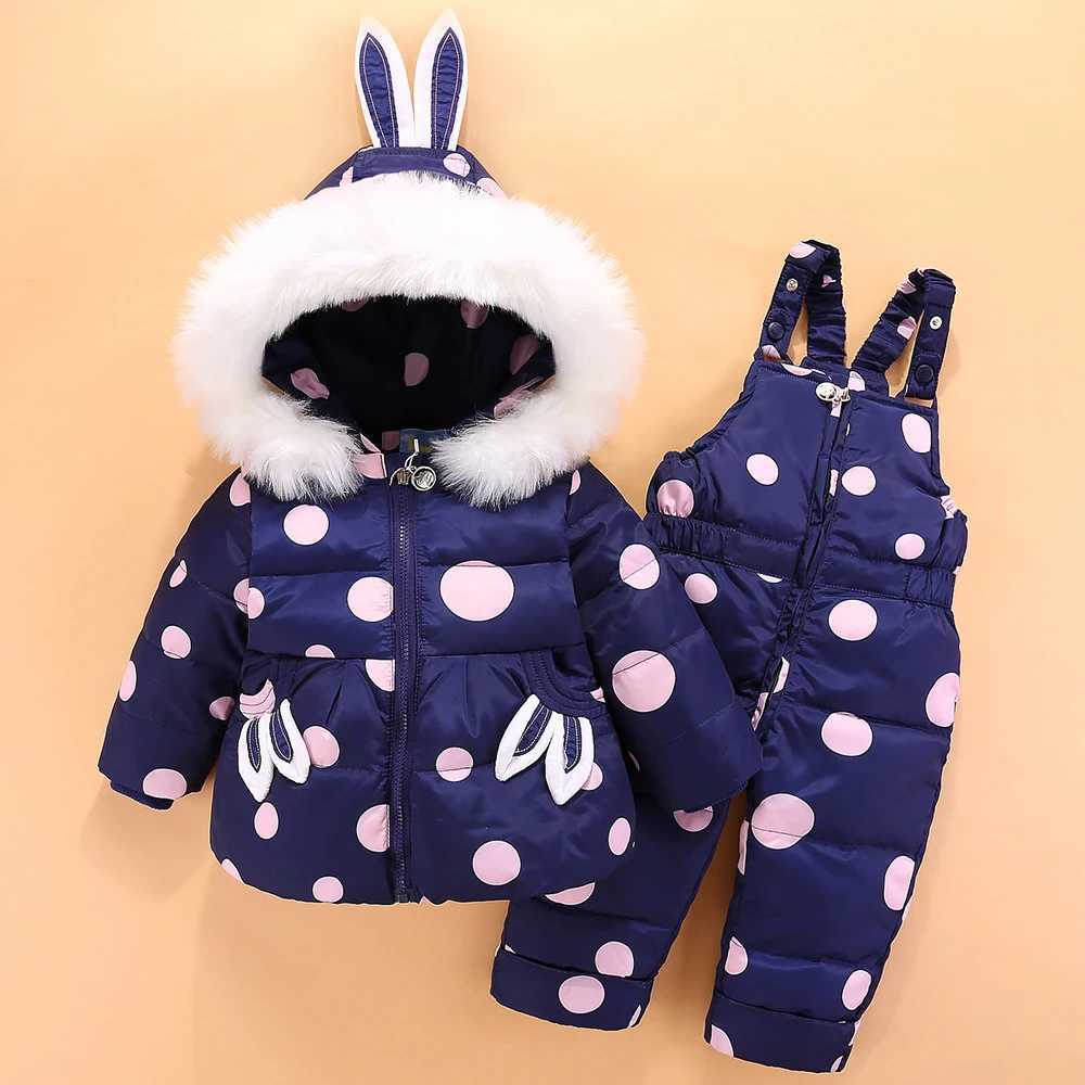 OLEKID 2024 Baby Girl Winter Down Jacket Rabbit Jacket Coat Baby Clothing Set 1-4 Year Toddler Set X2411151