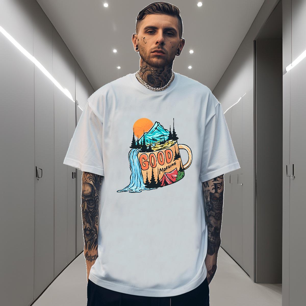 Fashion Design T-Shirts for Men mountains Polos 230g Cotton Beach Unisex Customized Print Breathable Short Sleeve Tshirt for Man Woman
