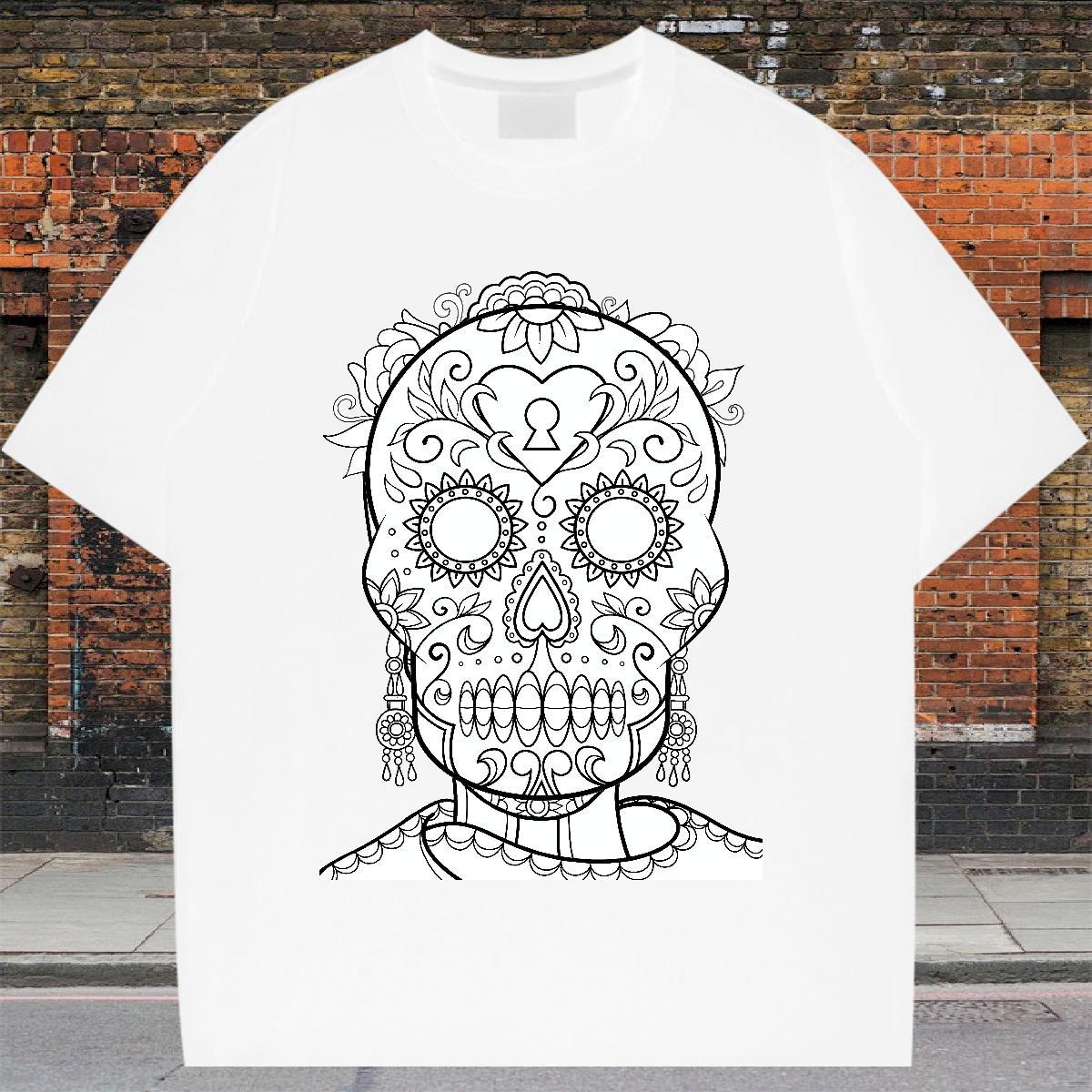 Designer Man T Shirts skull Clothings 230g Cotton High Street Hip Hop Cool Graphic Short Sleeve O-Neck Men Tees