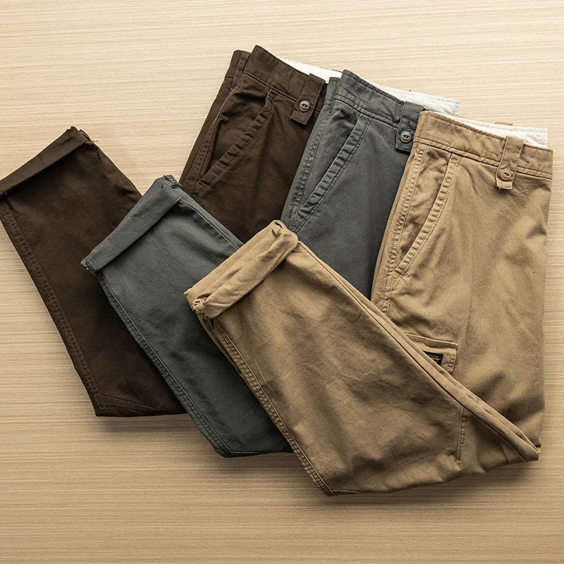 Fashion Cargo Pants Men Clothing Retro Simple Casual Wear Stretched Loose Oversized Tooling Trousers MultiPockets Washed 240806