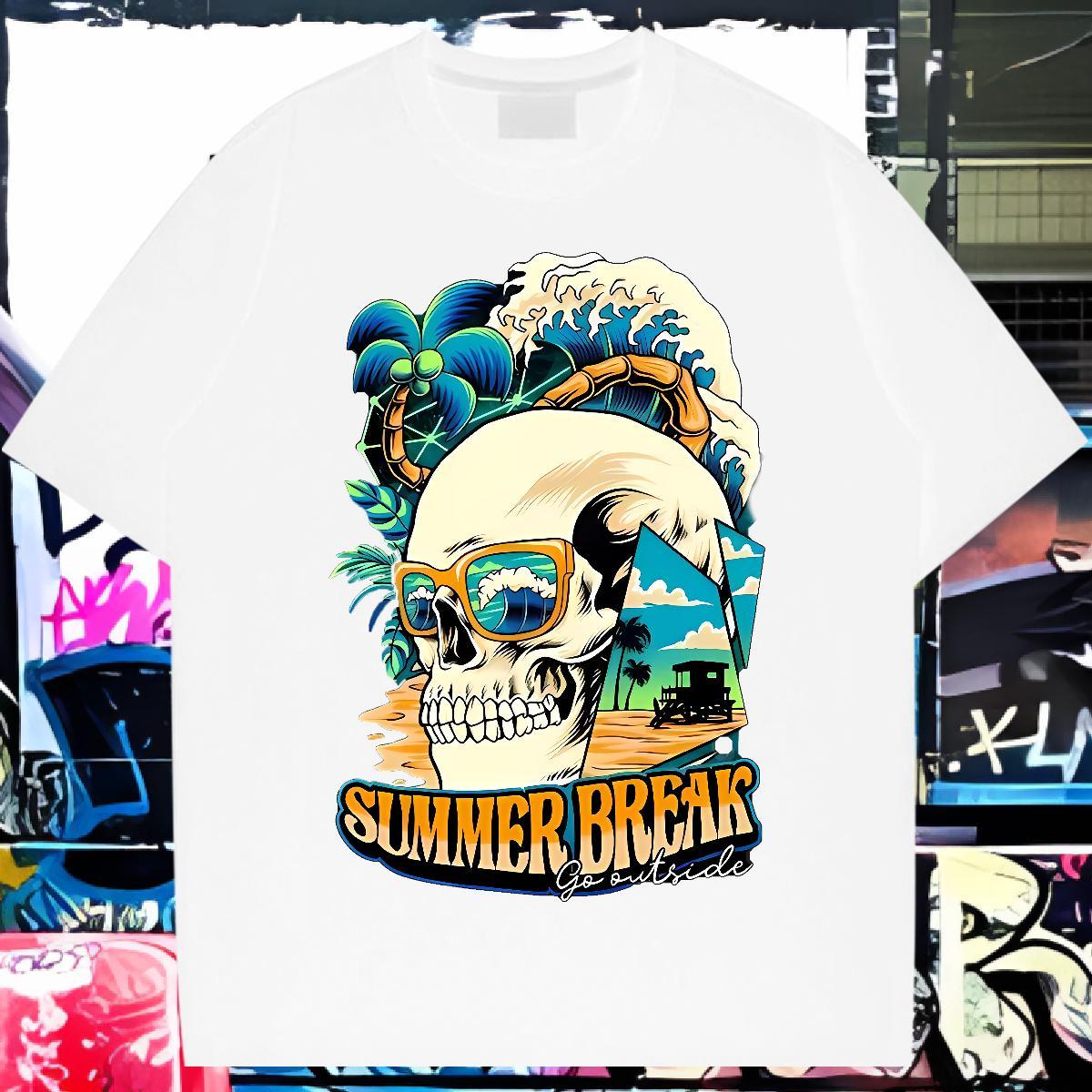 DIY Men T Shirts sea wave Tops Tees 230g 100% Cotton Outdoor High Quality White Plus Size Short Sleeve O-Neck Men Tees