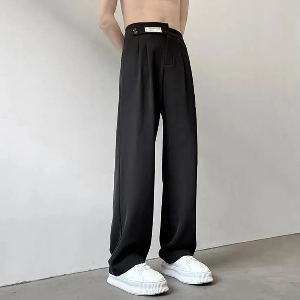 Suit Pants For Men Fashionable And Elegant Loose Straight Casual British Style Solid Color HighWaisted WideLeg 240806
