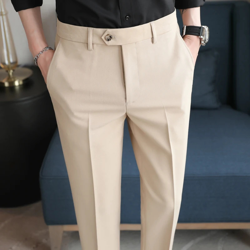 Mens Suit Pants High Quality Plain Color Dress Slim Fit Casual Drape Business Men Formal Wear Trousers 5Colors 2938 240806