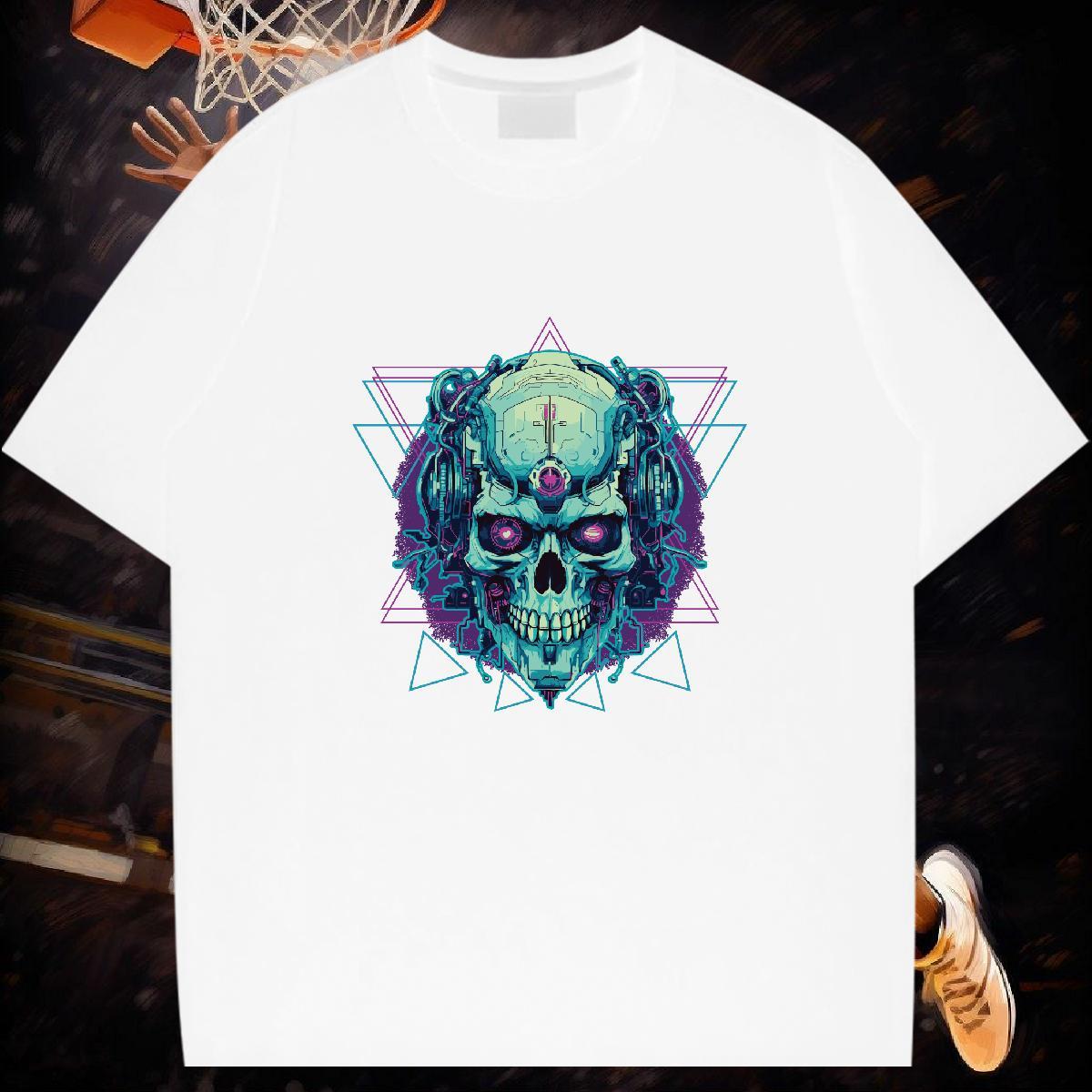 Brand T-Shirts skull Tops 100% Cotton 230g Daily Wear Soft Anime Crew Neck Men Tshirts