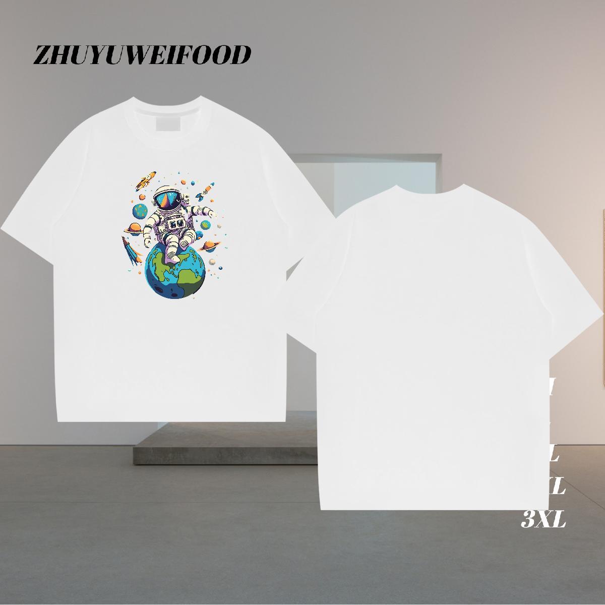 Wholesale T shirt spaceman Tee Shirt 230g Cotton Street Casual Designer DIY Breathable Soft Tshirt for Man Woman