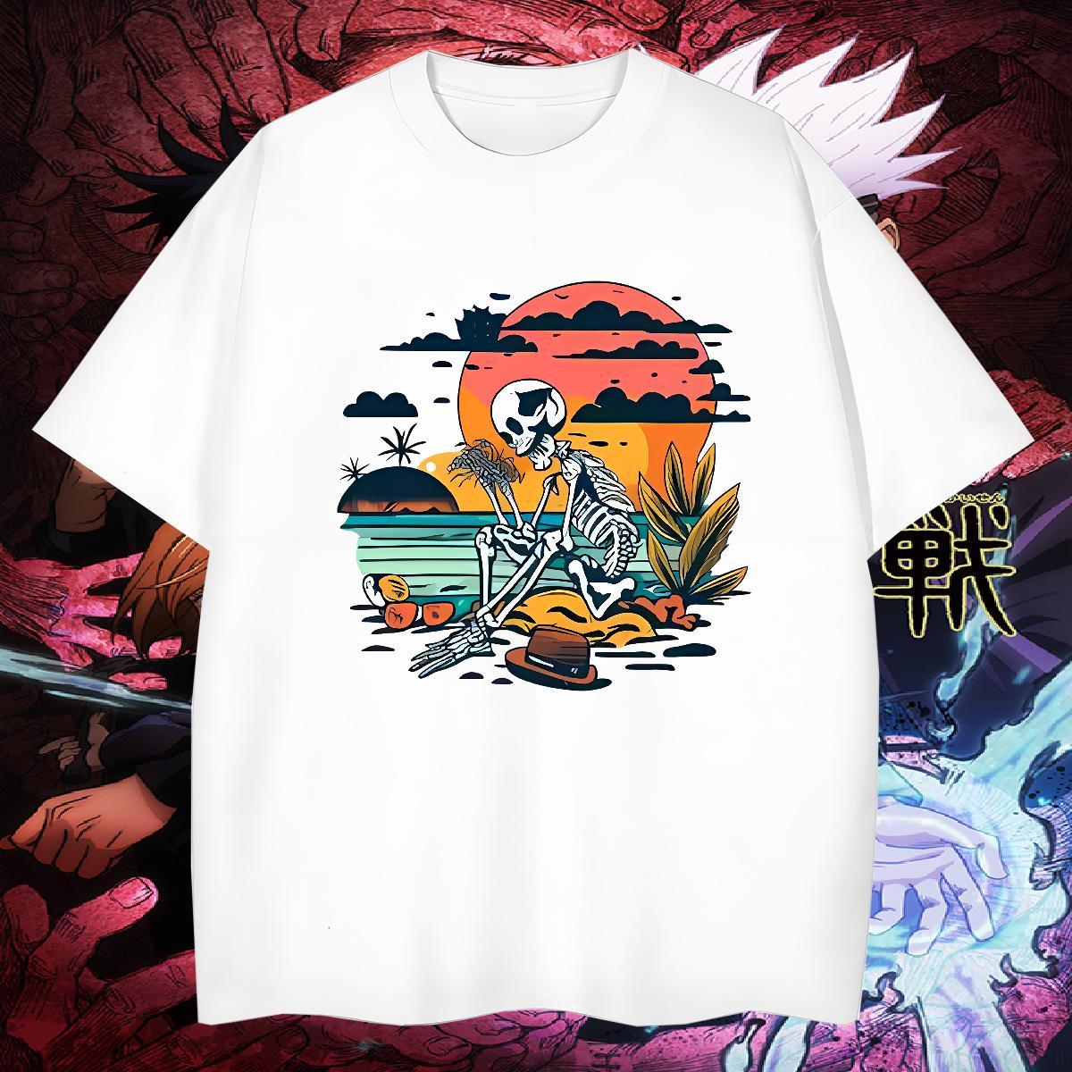 Classic Casual T-Shirts for Men sea Tees 230g 100% Cotton Casual Beach Unisex Asian Size Round Neck Short Sleeve Men Clothes T-Shirt