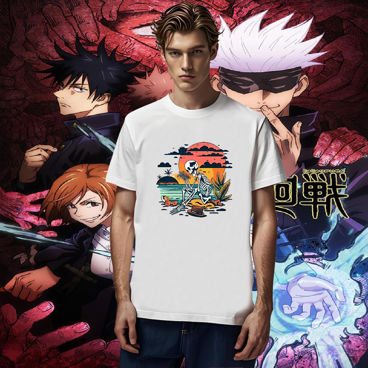 Classic Casual T-Shirts for Men sea Tees 230g 100% Cotton Casual Beach Unisex Asian Size Round Neck Short Sleeve Men Clothes T-Shirt