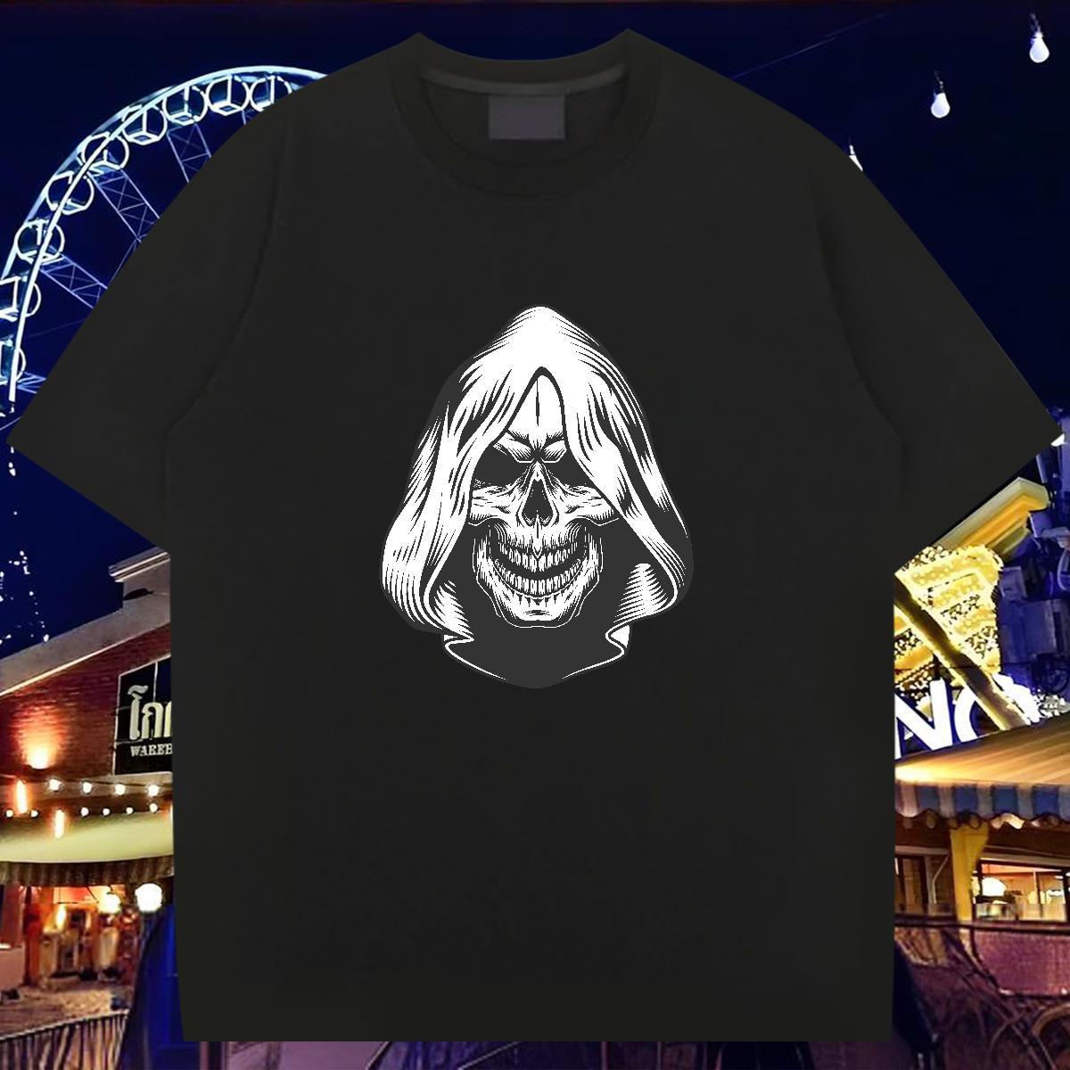 2024 New Man T Shirts skull Wear 230g Cotton Street Casual High Quality Black White Short Sleeve Soft Men Tees