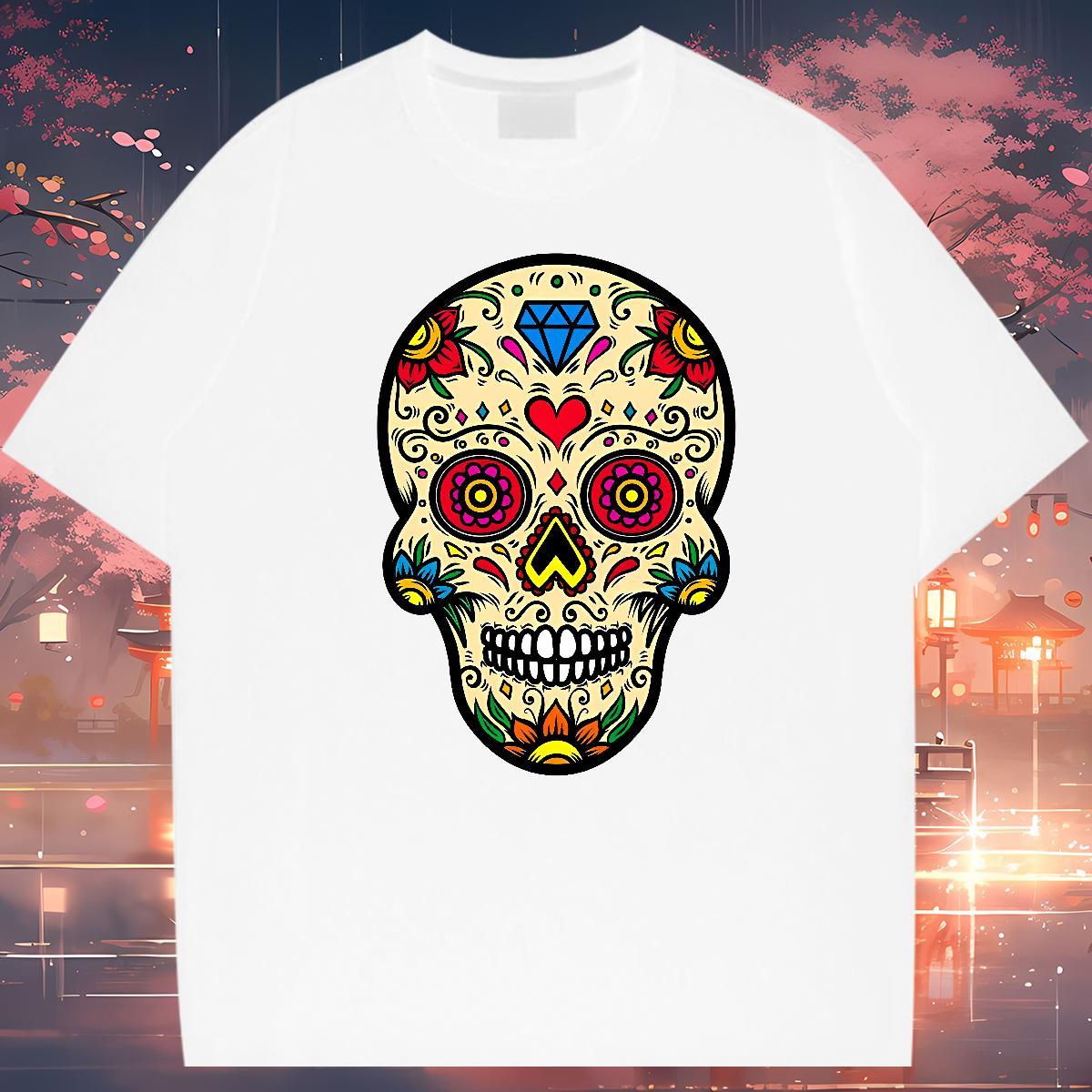 Brand T Shirts Men skull Top Tees 100% Cotton 230g Sport Loose Fit White Plus Size Breathable Men Tops Tees