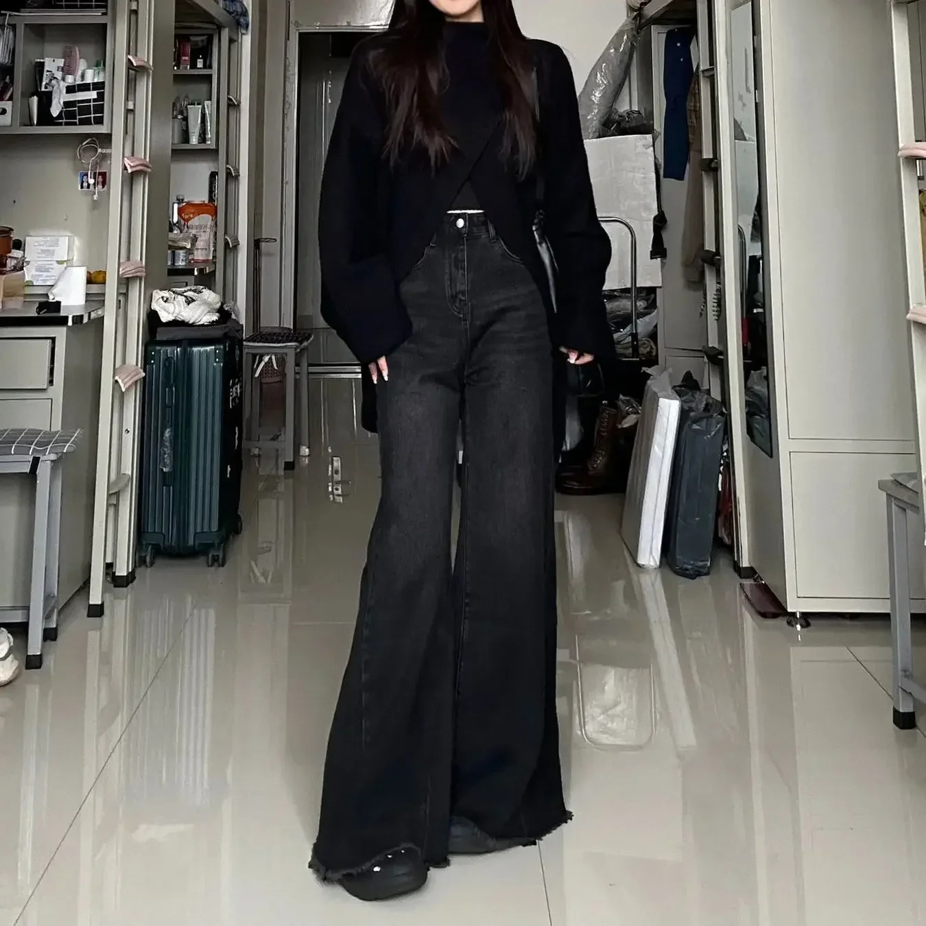 Maxi Long Black Jeans with Flare Pant Women Slight Bootcut Bell Bottom Denim Pants y2k high waist fashion plus size clothes 240807