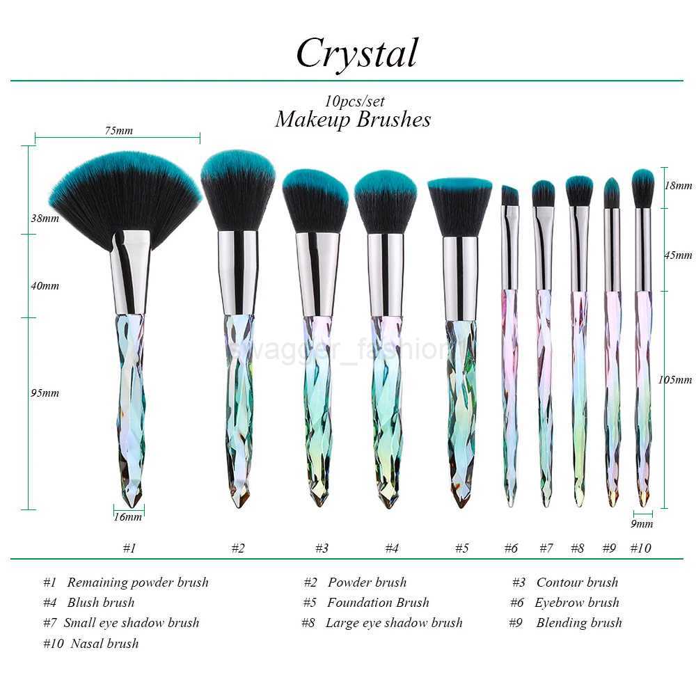 KOSMETYKI 10PCS Crystal Makeup Brushes Set Loose Powder Blush Contouring Foundation Eye Shadow Concealer Beauty Tools Full SetXJ240807
