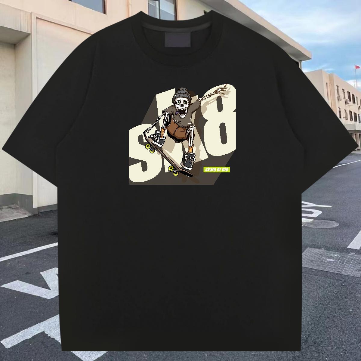 DIY T Shirts Men skull Tshirts 230g Pure Cotton Street Soft DIY Logo Oversized Breathable Crew Neck Mens Tshirts