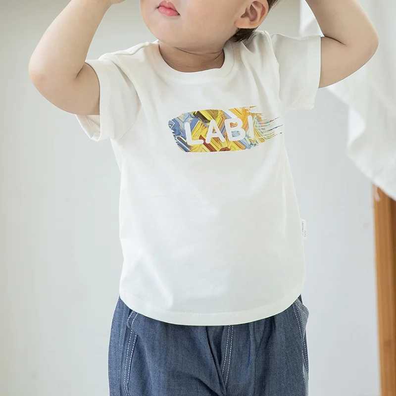 1-6 T Graffiti Printed Boys and Girls T-shirt Round Neck White T-shirt Basic Top School Park Childrens Clothing Baby ClothingW240718