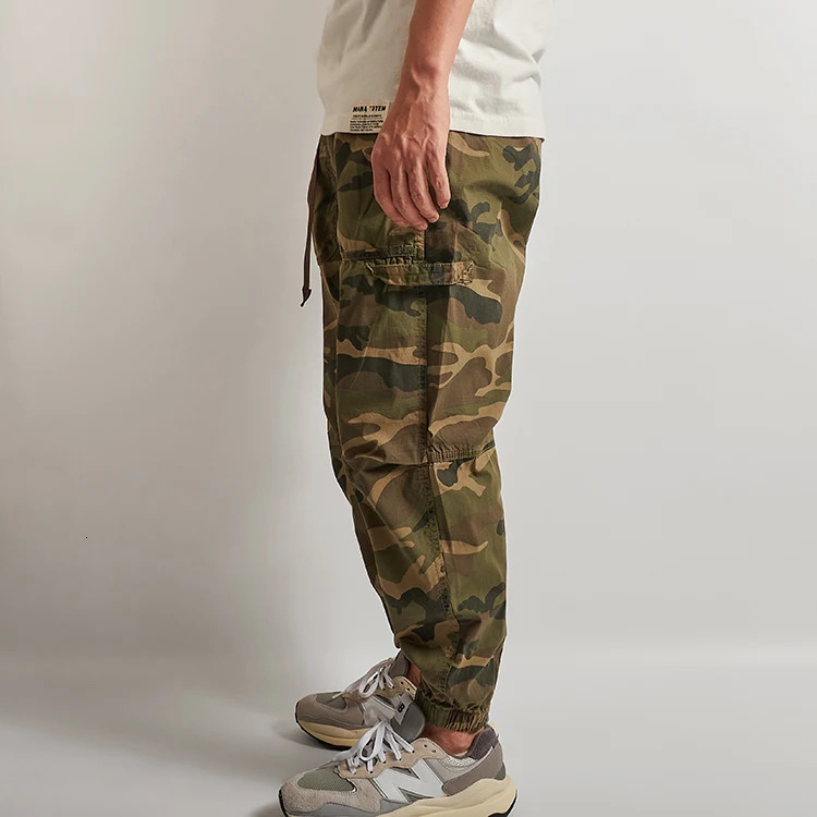 Spring and Summer Japanese Retro Outdoor Thin Cargo Pants Mens 98% Cotton Washed Loose Casual Ankletied 9point Trousers 240806