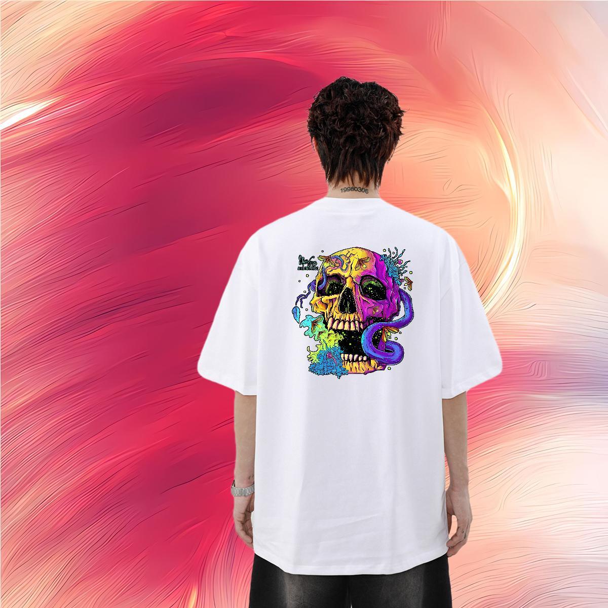 2024 Summer T Shirt For Man monster Tops Tees 230g Pure Cotton Street wear Hip Hop Unisex Floral Print O-Neck Short Sleeve Men Tshirts