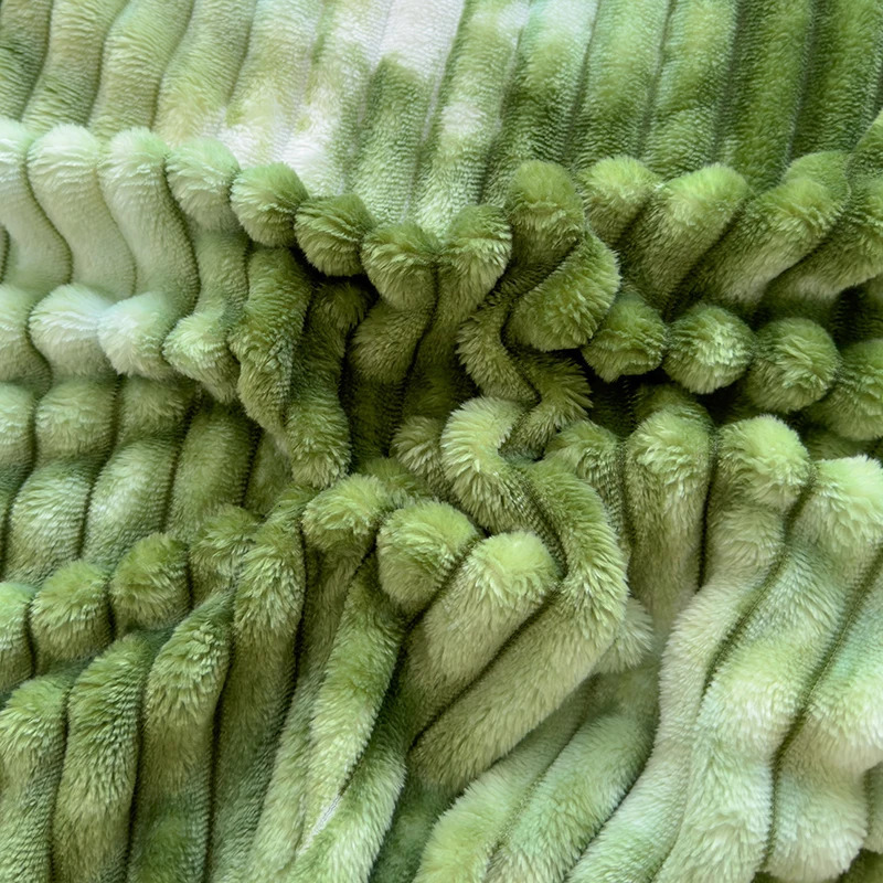 1pc Gradient Green Flannel Thickened Stripe Blanket Multi-Purpose Fluffy Soft Warm Comfortable For Bedroom Sofa Travel Shawl 240806