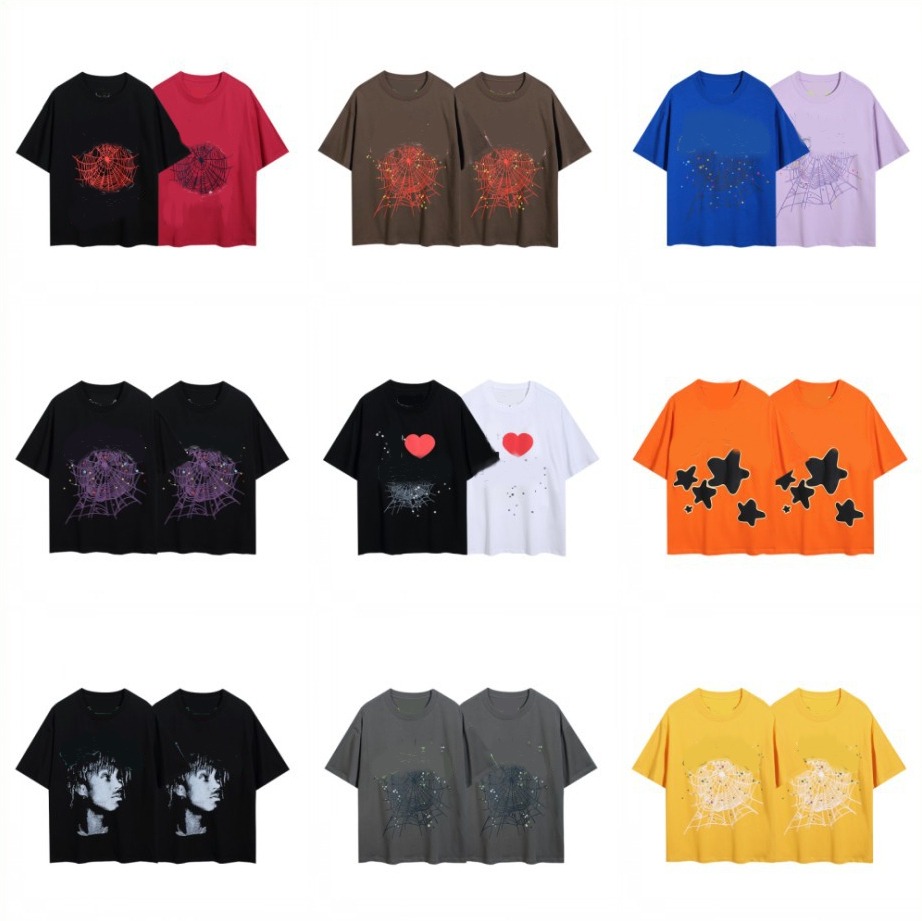 Men T Shirt Y2K Unisex Young Thug Style Pink Top Tee Designer Web Foam Printing Pattern Fashion