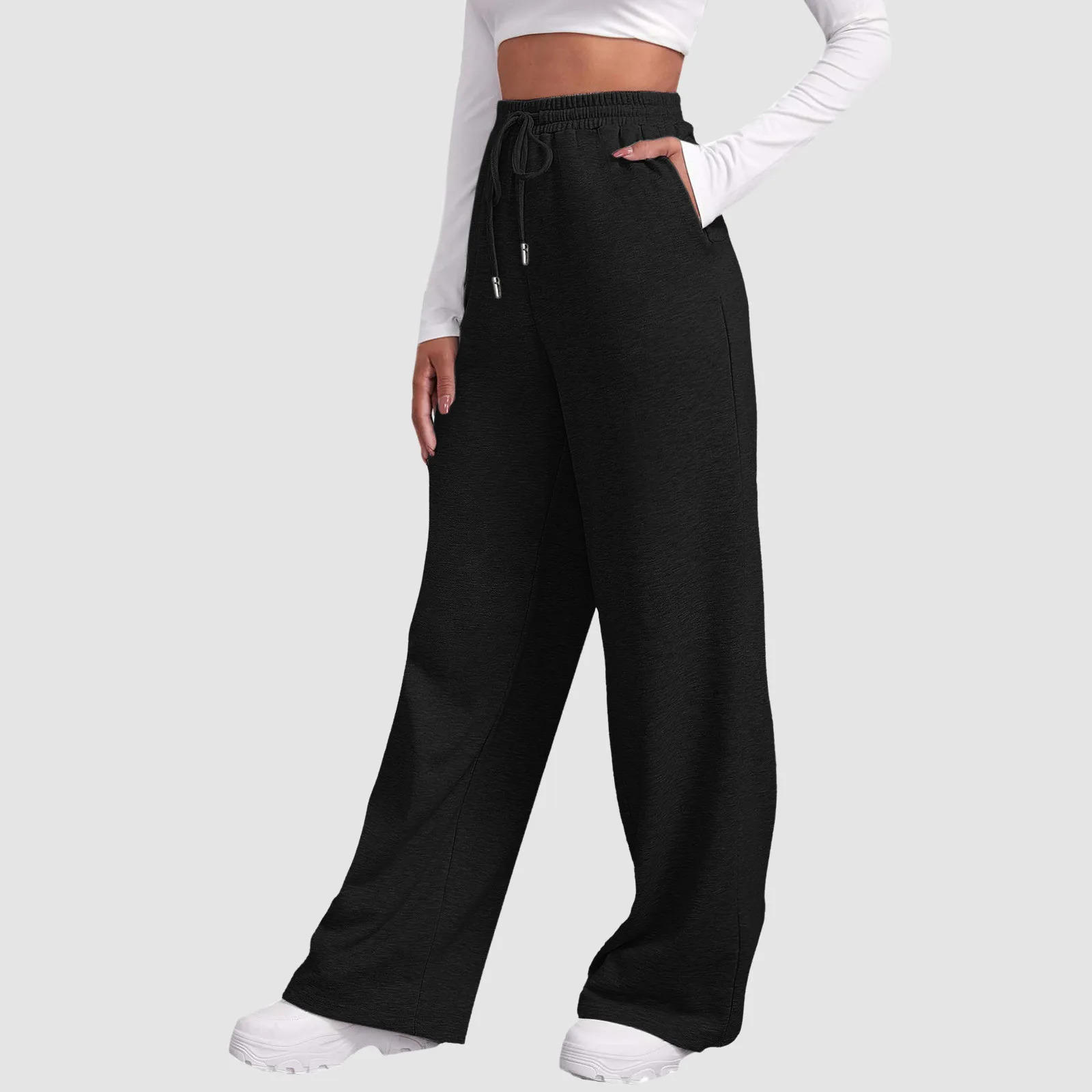 Casual Gray Sweatpants Women Fleece Wide Leg Black Joggers Classic Baggy Streetwear Female Oversized Sports Trousers 240807