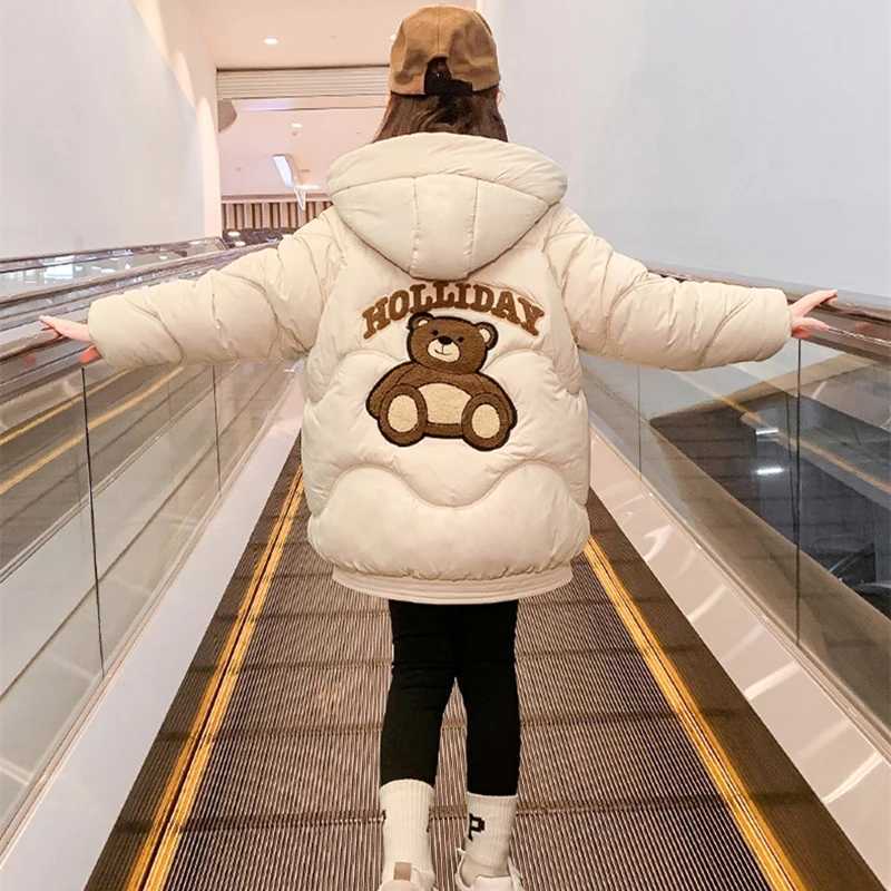 2024 New Girl Down Jacket Cute Bear Autumn Warm Fashion Parka Jacket Hooded Zipper Girls Jacket 5-12 Childrens Clothing X2411151