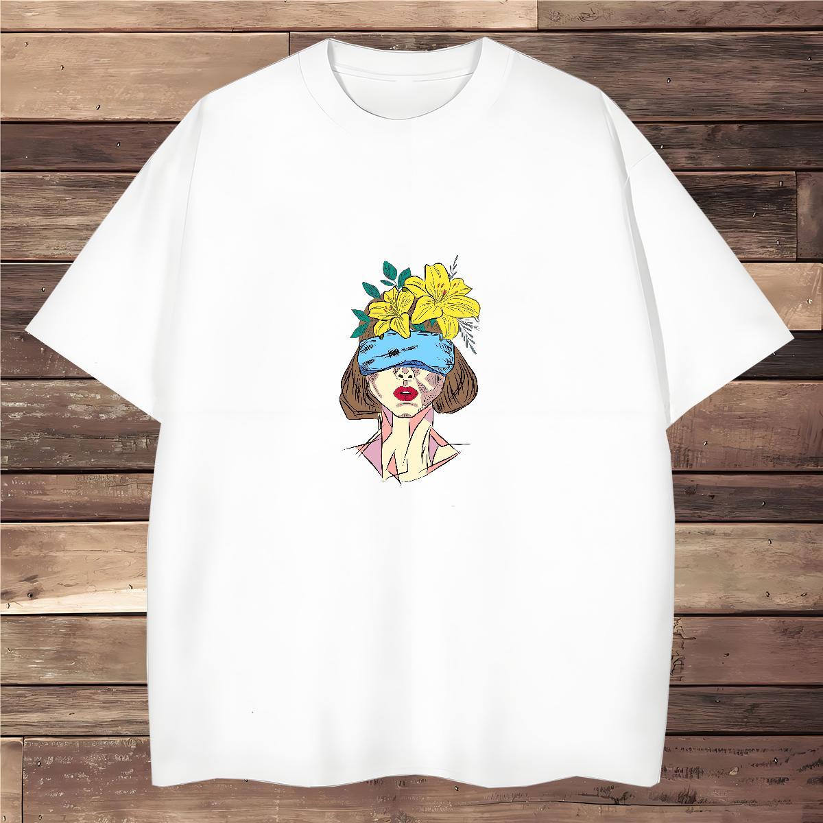 Fashion Designer T Shirt For Man portrait Tops Shirt 230g Cotton Summer Casual Comfortable Floral Print Pure Cotton Couples T Shirts