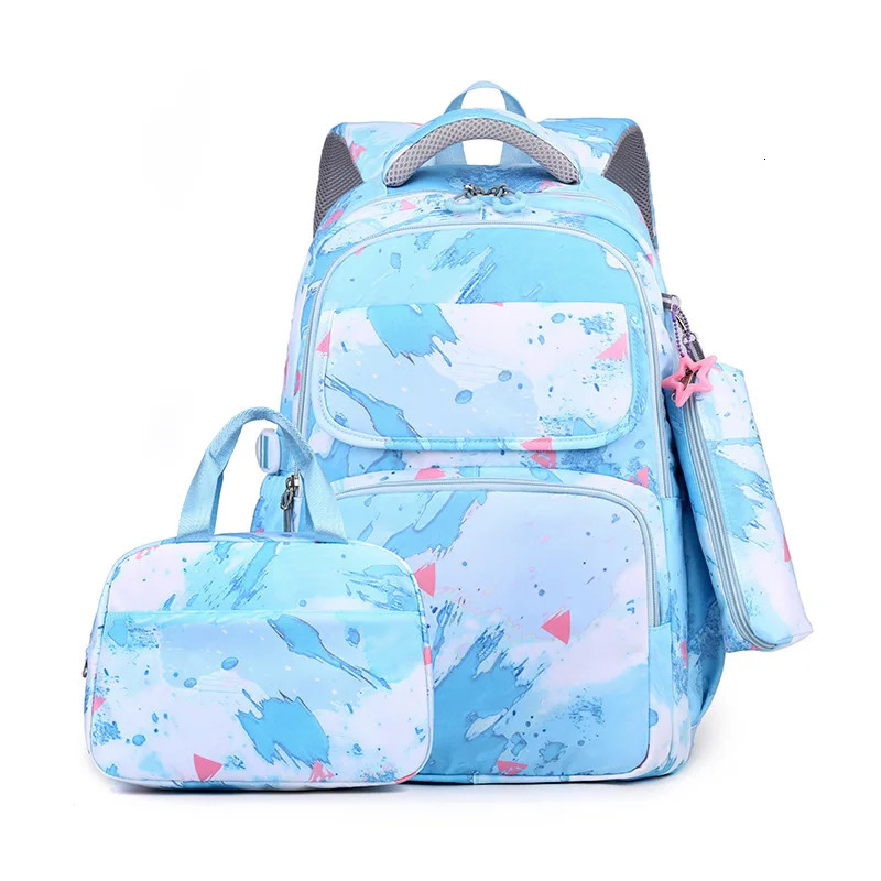 3 piecesset of camouflage printed childrens backpacks girls school bags waterproof free cartoon pendant gifts 240807