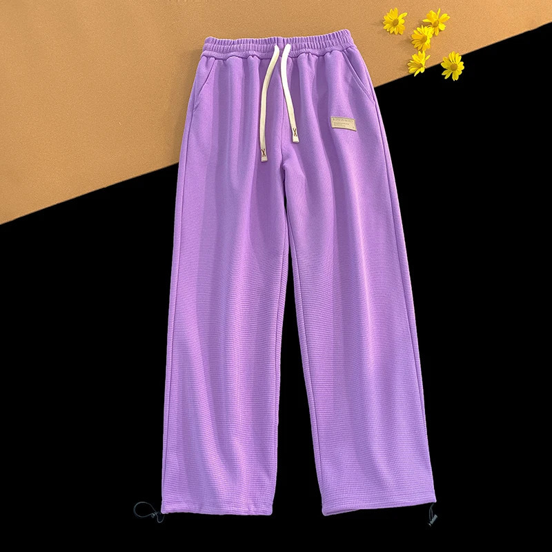 Mens Waffle Loose Large Size 5XL Wide Leg Pants American Retro Trend Drawstring Sweatpants Y2K Fashion Male Casual 240806